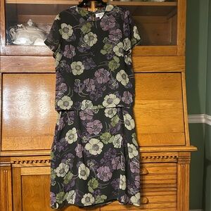 Judith Hart Green & Purple Floral Short Sleeve Chiffon Skirt Set Women’s Size 16